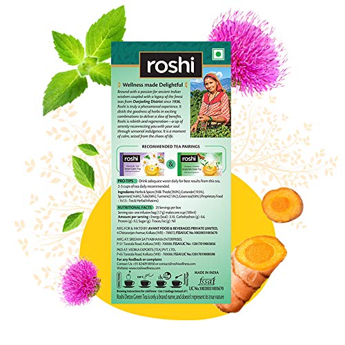 Image of Roshi Detox Green Tea | 25 Teabags | Herbally rejuvenating Detox Green Tea with Moroccan Mint, Tulsi and Milk Thistle (Pack of 3)