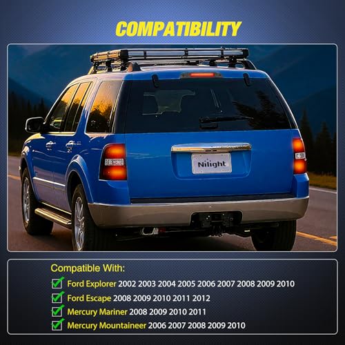 Image of Nilight Third Brake Light Tail High Mount 3rd Stop Lights Smoked Lens for Ford Explorer 2002-2010 Escape 2008-2012 Mercury Mariner 2008-2011 Mountaineer 2006-2010 Van SUV Rear Center Cab Lamp