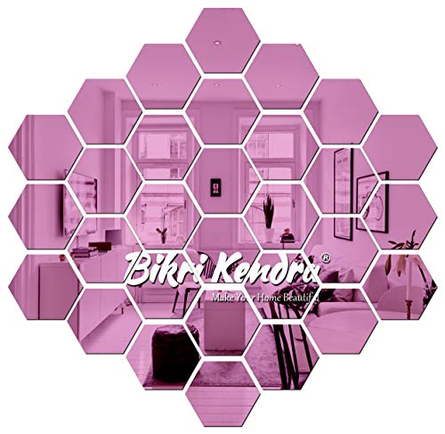 Image of Bikri Kendra - Hexagon 30 Mirror Stickers for Wall, Acrylic Mirror Wall Decor Sticker, Hexagonal Mirror Wall Sticker, Wall Mirror Stickers, Wall Stickers for Hall Room, Bed Room, Kitchen (Purple)