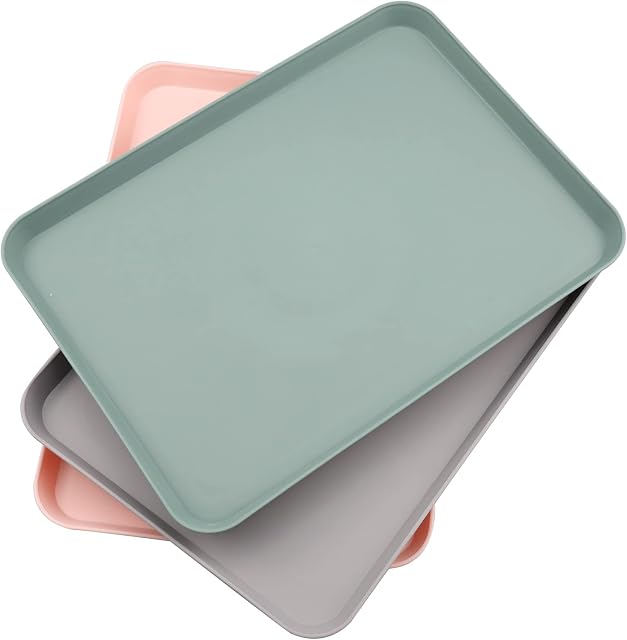 Hocadrv 3 Pcs Plastic Serving Lap Trays, Trays for Food Serving, Fast Food Trays, Small Rectangular Drinks Tea Fruit Tray for Kitchens, Restaurants, 29.5 x 21 cm