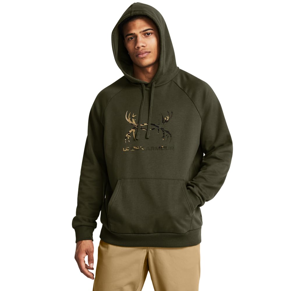 Under Armour - Mens Rival Antler Hoodie, Color Marine Od Green (390), Size: Small