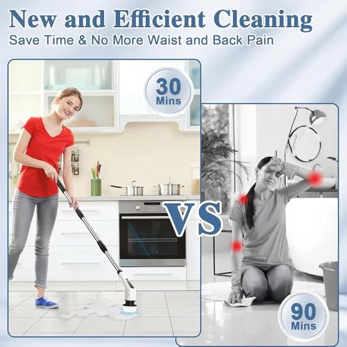 Image of 9 in 1 Cordless Electric Spin mop Floor Cleaning Machine Electric Spin Scrubber, Cleaning Brush, Shower Scrubber Power Cleaning Brush with Extension Handle, Bathtub Grout Tile Floor