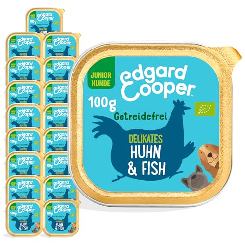 Edgard & Cooper Bio-Nassfutter für Welpen – 17 x 100 g – Huhn und Fisch – getreidefrei, frisches Fleisch und nahrhafte Innereien