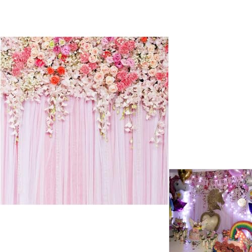 5x5ft Pink Flower Pattern Backdrop Dessert Table Decor Photography Background Baby Birthday Baby Shower Bridal Shower Wedding Photo Booth D-9192