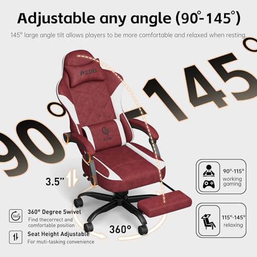 PZDO-Gamer-Chair-Ergonomic-Gaming-Chair-for-Adults-Gaming-Chair-with-footrest-Technical-Fabric-Video-Game-Chair-with-Lumbar-Support-Headrest-Height-Adjustable-Teens-Gift-150kg-Red - Izzgadgets.com