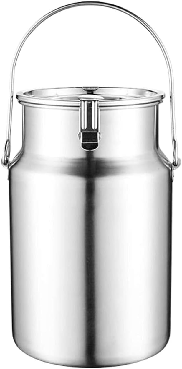 Milk Can Milk Bucket Stainless Steel Tote Jug Milk Can Milk Bucket Wine Pail Bucket with Sealed Lid Handle Milk Transport Can Milk Jug (Silver 5L)