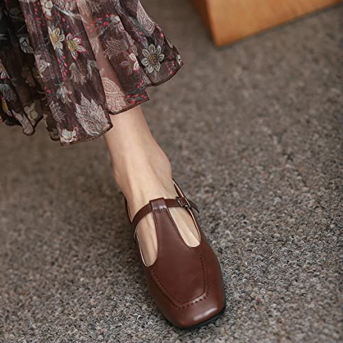 Trendenzy Womens Square Toe Pumps T Strap Chunky Mary Jane Vintage Low Heel Shoes2