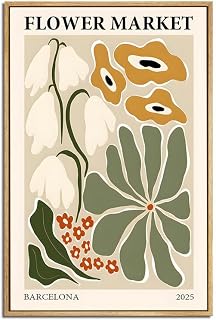 Gufro Flower Market Framed Canvas Wall Art,Green Fresh Boho Floral Wall Decor,Abstract Colorful Botanical Painting-12x16in