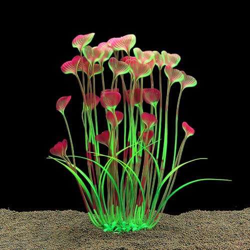 Image of DSkoiph Artificial Plants Decoration Ornament for Fish Tank Aquarium Plastic Plants Tall 16 inch 2 Pack (Red)