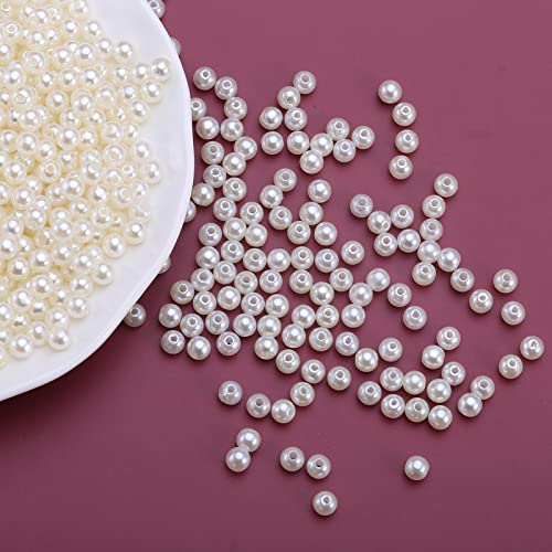 HERZWILD Pearl Beads for Craft,Beige Faux Fake Pearls - Image 3