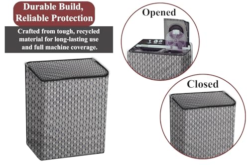 Image of The Furnishing Tree Polyester Waterproof Semi Automatic Washing Machine Cover Suitable for LG 6 Kg, Dimension DxWxH In Cms: ( 49.5x80x89 ), Basketweave Pattern Grey