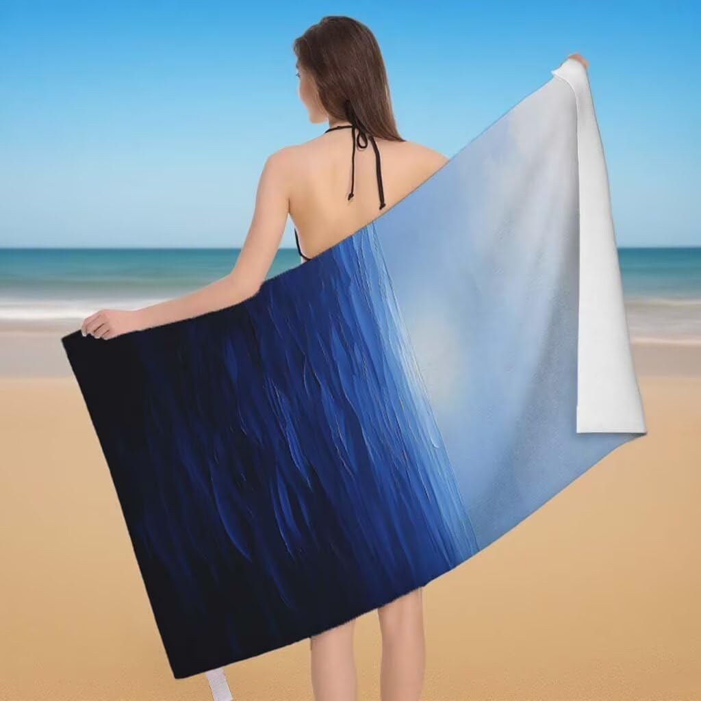 Telo Mare XXL 100x200cm/35x70cm, 2 Set Telo Mare Microfibra Blu Asciugamano Palestra Uomo, Antisabbia, Leggero, Asciugatura Rapida, Teli da Spiaggia Grandi Accessori per Camping Natation Palestra J-40
