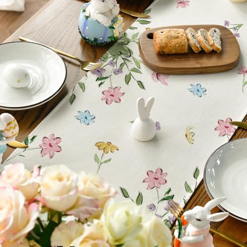 Image of Aazeem Easter Table Runner for Dining Table 6 Seater | Velvet Farmhouse Table Cover Runner | Spring Holiday Home Decor