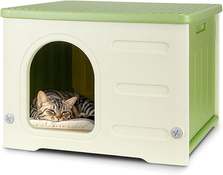 Outdoor Pet Kennels House Waterproof & Insulated Shelter for Feral Cats & Dogs, Weatherproof Elevated Pet House for Outdoor/Indoor Use, Sturdy Plastic Pet Bed, Easy Assembly