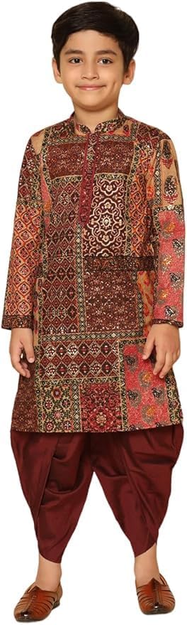 Image of KISAH Kids' Kurta Set - Printed Cotton Blend - Traditional Indian Ethnic Wear for Men - Ideal for Weddings and Festivals