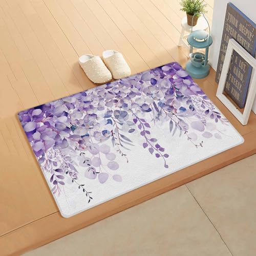 Purple Eucalyptus Antifatigue Kitchen Bath Door Mat Cushioned Runner Rug,Washable Welcome Floor Sink Mat,Waterproof & Non-Slip Standing Doormat for Kitchen,Romantic Elegant Flower Leaves Herbs 20