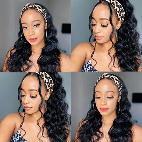Headband Wigs Body Wave Human Hair Wig 20 inch with Headband Attached for Women Glueless 150% Density Brazilian Virgin Human Hair Full Machine Made Wig None Lace Front Wig Natural Color