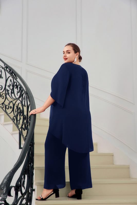 Hanna Nikole Traje de noche de gasa para mujer, tallas grandes, traje elegante de dos piezas, traje festivo para invitadas de boda, fiesta de cóctel, moda de noche, lentejuelas, cuello redondo y