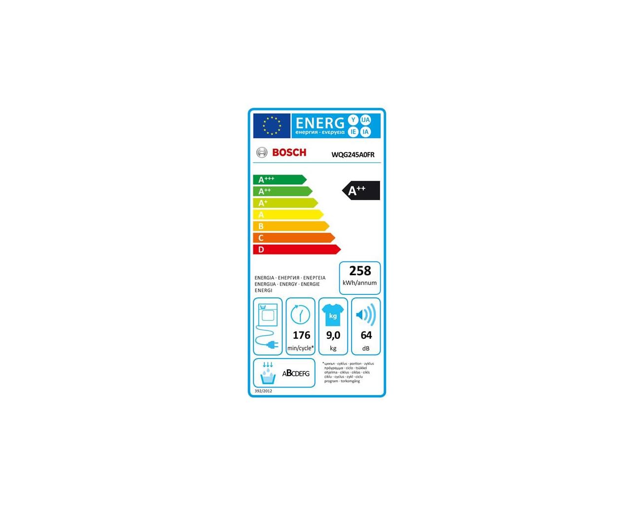 Seche-linge pompe a chaleur BOSCH WQG245A0FR SER6 - 9 kg - L59,8cm - Classe A++ - Blanc