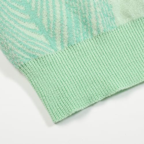 Men's Knitted Polo Shirt, 1960s Mod Style Retro Animal Pattern Poloshirt with Button, Light Green4