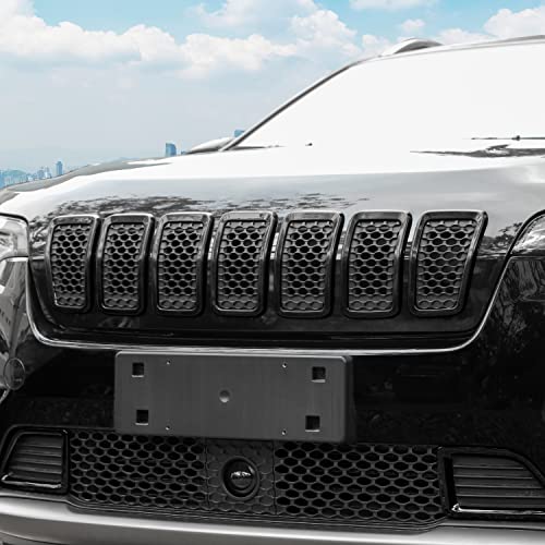 Image of JeCar Grille Inserts ABS Grill Cover Trim Kit Compatible with Jeep Cherokee 2019-2021 KL, Black