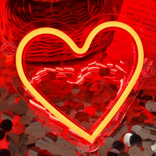 Image of SYLHOME Red Heart Led Neon Light Sign Battery Operated or USB Powered Bedroom Wedding Wall Sign Decor Valentines Day Birthday Christmas Gifts USB 7.87 inch X 7.28 inch