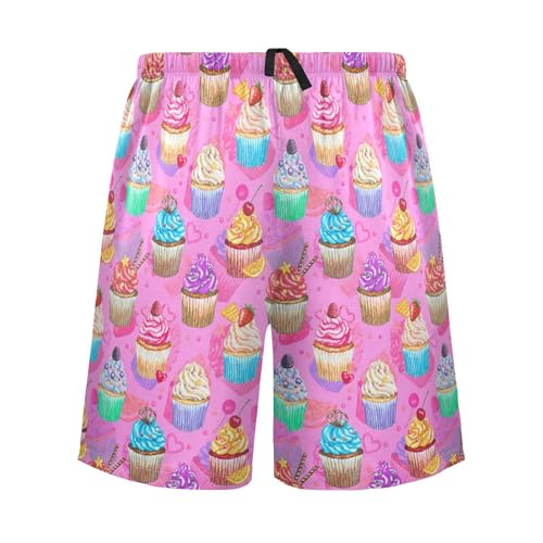 susiyo Watercolor Pink Cupcakes Men's Pajama Shorts Soft Comfy Pajama Bottoms Lounge Sleep Shorts Sleepwear with Pockets2