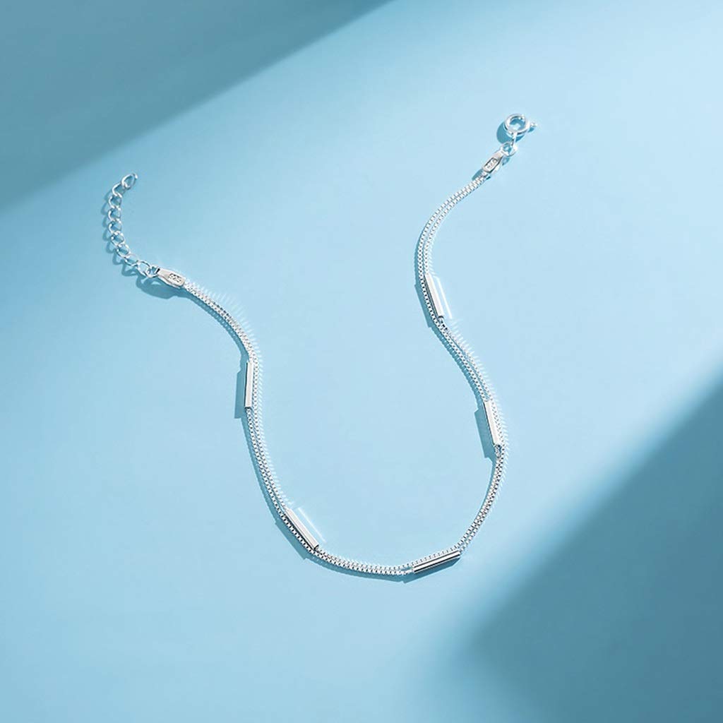 LNNSHX Armbänder S925 Sterling Silber Fußkettchen Damen Doppelschicht Fußkettchen Bare Silver Chain Fußzubehör für Freundin Frauen Fußkettchen