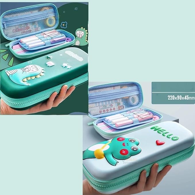 Image of Cartoon Theme Pencil Case - 3D EVA Pencil Pouch, Multipurpose Zipper Pencil Case for Kids, Pen and Pencil Bag for School Kids, Girls, Stationery Storage Box (Small Dinosaur Pouch Green)