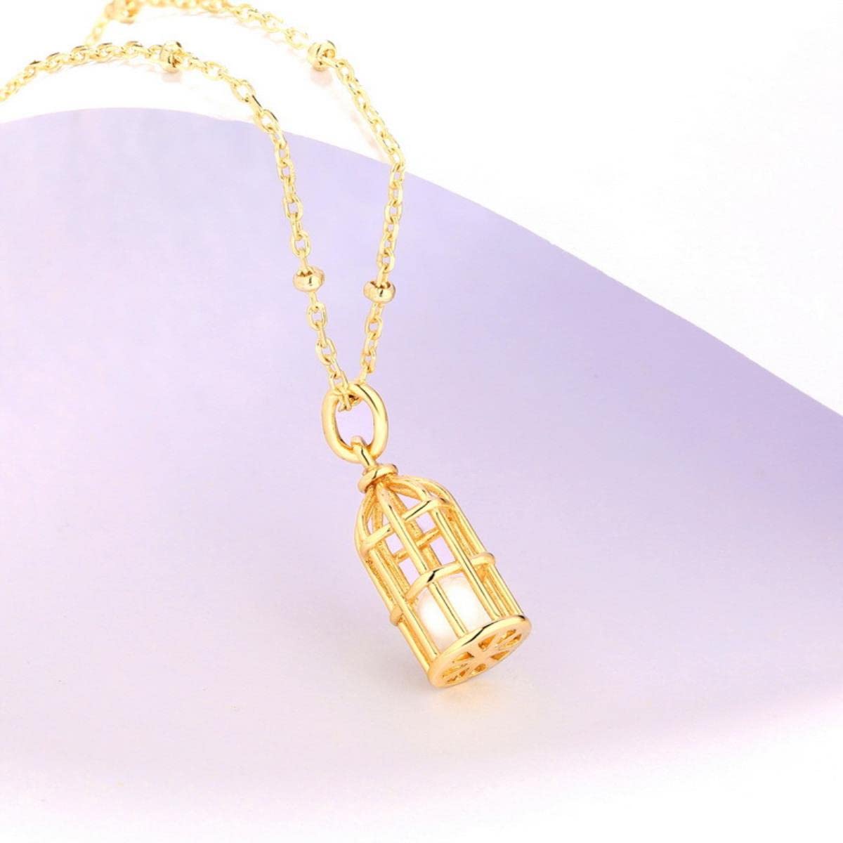 Collar de Oro de 9 Quilates Cabra Blanca Preciosa Jaula de pájaro S925 Colgante de Plata esterlina joyería Fina para Mujeres joyería de Lujo