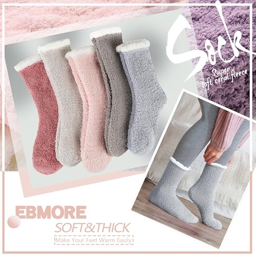 Image of EBMORE Womens Fuzzy Socks Fleece Fluffy Cabin Plush Warm Sleep Soft Cozy Winter Adult Socks