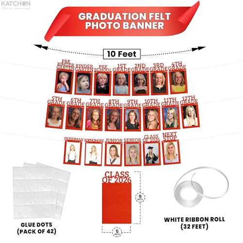 Image of KatchOn, K-12 Graduation Photo Banner 5x7 - Photo Cards 12+6 | Graduation Banner 2026 Personalized, Graduation Decorations Class of 2026 | Red Graduation Picture Banner, Graduation Party Decorations