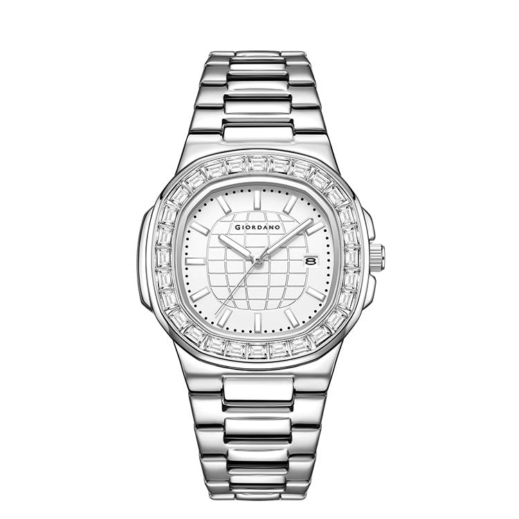Image of Giordano Luxury Watch for Men with Textured Dial, Crystal Bezel, Date Display and Stainless Steel Strap