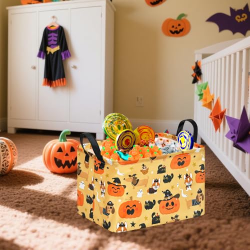 Image of Halloween Pumpkin Ghost Storage Basket, Black Cat Spider Gift Toy Organizer