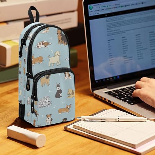 Image of ZAZYXTJ Cute Puppy Dog Standing Large Capacity Pencil Case 3 Compartment Pen Pouch Storage Canvas Makeup Bag for School Office Teen Girl Boy Men Women