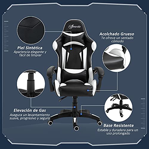 Vinsetto-Silla-Gaming-Profesional-Silla-de-Escritorio-Ergonomica-Reclinable-y-Ajustable-en-Altura-con-Respaldo-Alto-Reposacabezas-y-Reposabrazos-66x66x128-138-cm-Blanco