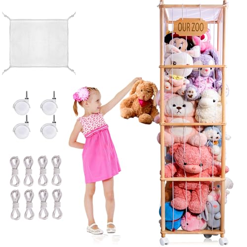 Stuffed Animals Storage, 70 Inch Stuffed Animal Zoo Storage Wood Toy Organizer Animal Storage Organizer Extra Large Plush Toy Storage Cage Stuffed Animal Holder for Kids Room Nursery Playroom Bedroom