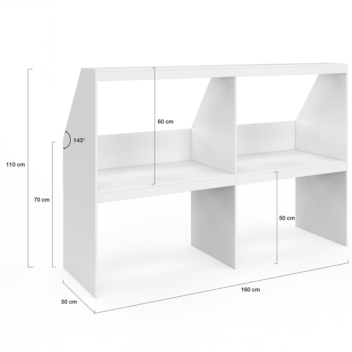IDMarket - Etagère sous Pente 4 Cases TOMI 160 x 50 x 110/70 cm Blanc