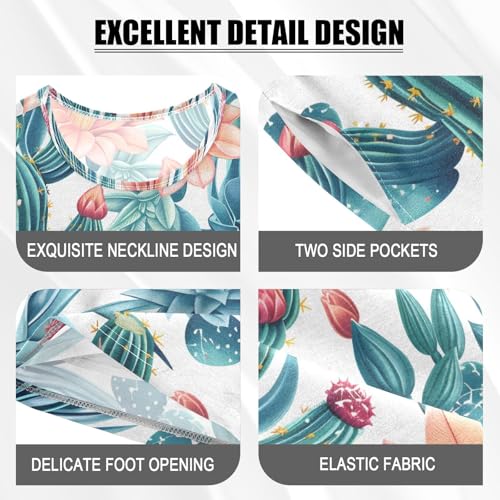 ALAZA Flower Watercolor Cactus Pajamas Short Sleeve 2 Piece Sleepwear Top and Bottom Pajama Set Unisex4