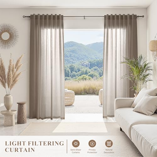 Image of Joywell Extra Long Linen Curtains 102 Inches Long for Living Room Ecru