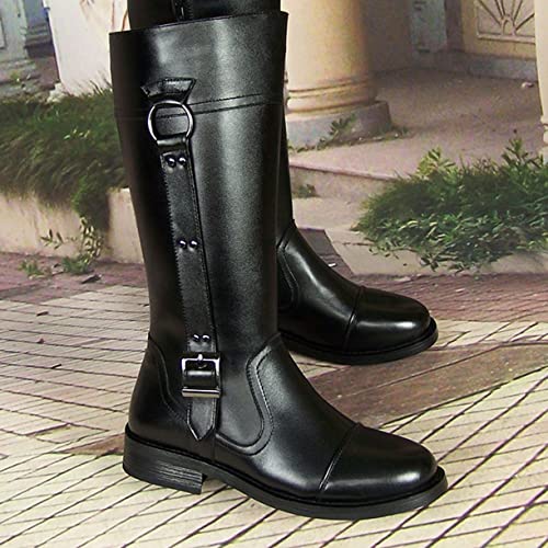Mens Guard of Honor Horse Riding Boots with Zipper Gauze Lining Durable Outdoor Pointed Fashion Western Cowgirl Shoes - Boot Tube PU(Color:Black,Size:UK9)2
