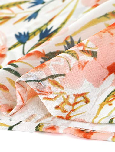 Allegra K Women's Ruffled Short Sleeve Floral Mock Neck Ruffle Tops Blouses Medium White #TOP5