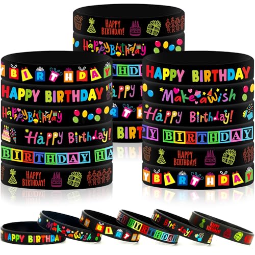 JUNEBRUSHS 42 Pcs Happy Birthday Silicone Bracelets Birthday Party Favors for Classroom Supplies Teacher Student Reward Gifts Silicone Wristbands for Kids Party