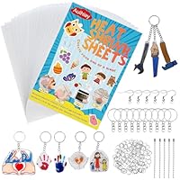Auihiay 145 Pieces Shrink Plastic Sheet Kit Include 20 PCS Shrinky Paper with 125 PCS Keychains Accessories for Kids Creative Craft