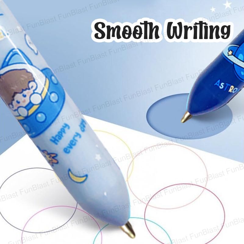 Image of FunBlast 10 In 1 Ball Pens for Writing - Cartoon Design Lightweight Ball Pen with Comfortable Grip for Extra Smooth Writing, Stationery for School & Office, Birthday Return Gift (Space)