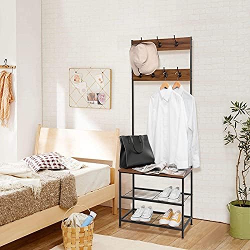WOLTU Clothes Rail 8 Hanging Hooks Hanger Coat Rack Stand with Shoes Rack Storage Shelves Organizer for Hallway SR0114dc