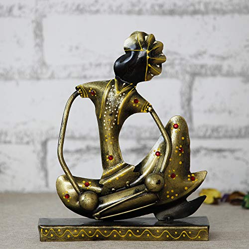 Image of eCraftIndia Iron Handcrafted Musician Man Statue Playing Dholak Musical Instrument Human Figurine Decorative Showpiece for Office, Home Decor, Ideal Gift for Birthdays, Housewarming, and Music Lovers