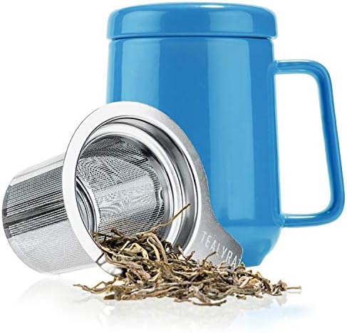 tealyra - Peak Ceramic Turquoise Tea Cup Infuser - 580ml - Large Tea High-Fired Ceramic Mug with Lid and Stainless Steel Infuser - Tea-For-One Perfect Set for Office and Home Uses