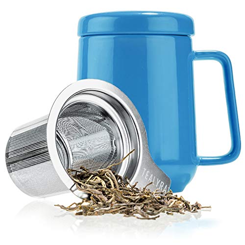Tealyra - Peak Ceramic Blue Tea Cup Infuser - 19-Ounce - Large Tea High-Fired Ceramic Mug With Lid And Stainless Steel Infuser - Tea-For-One Perfect Set For Office And Home Uses - 580 Milliliter #TOP19