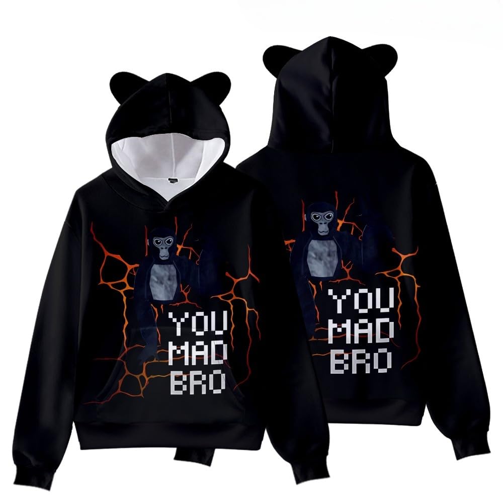 CLJKU Kids Gorilla Tag Character Group Cat Ear Hoodie Boys Gorilla Tag 3D Figure Printed Sweatshirt for Fans Gift (J,9-10years)